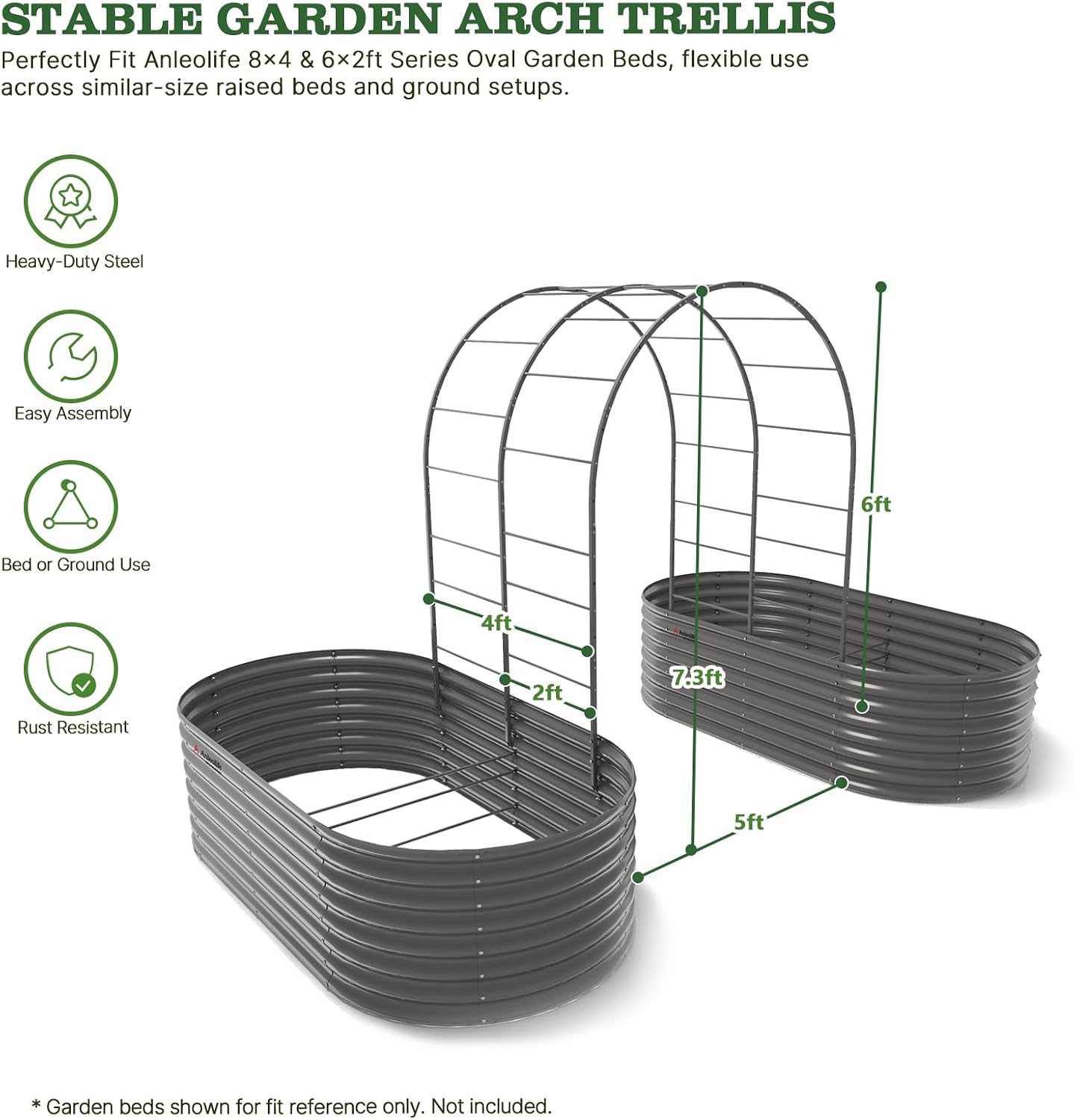 Anleolife 4x6FT Heavy Duty Double-Arch Garden Trellis for Climbing Plants