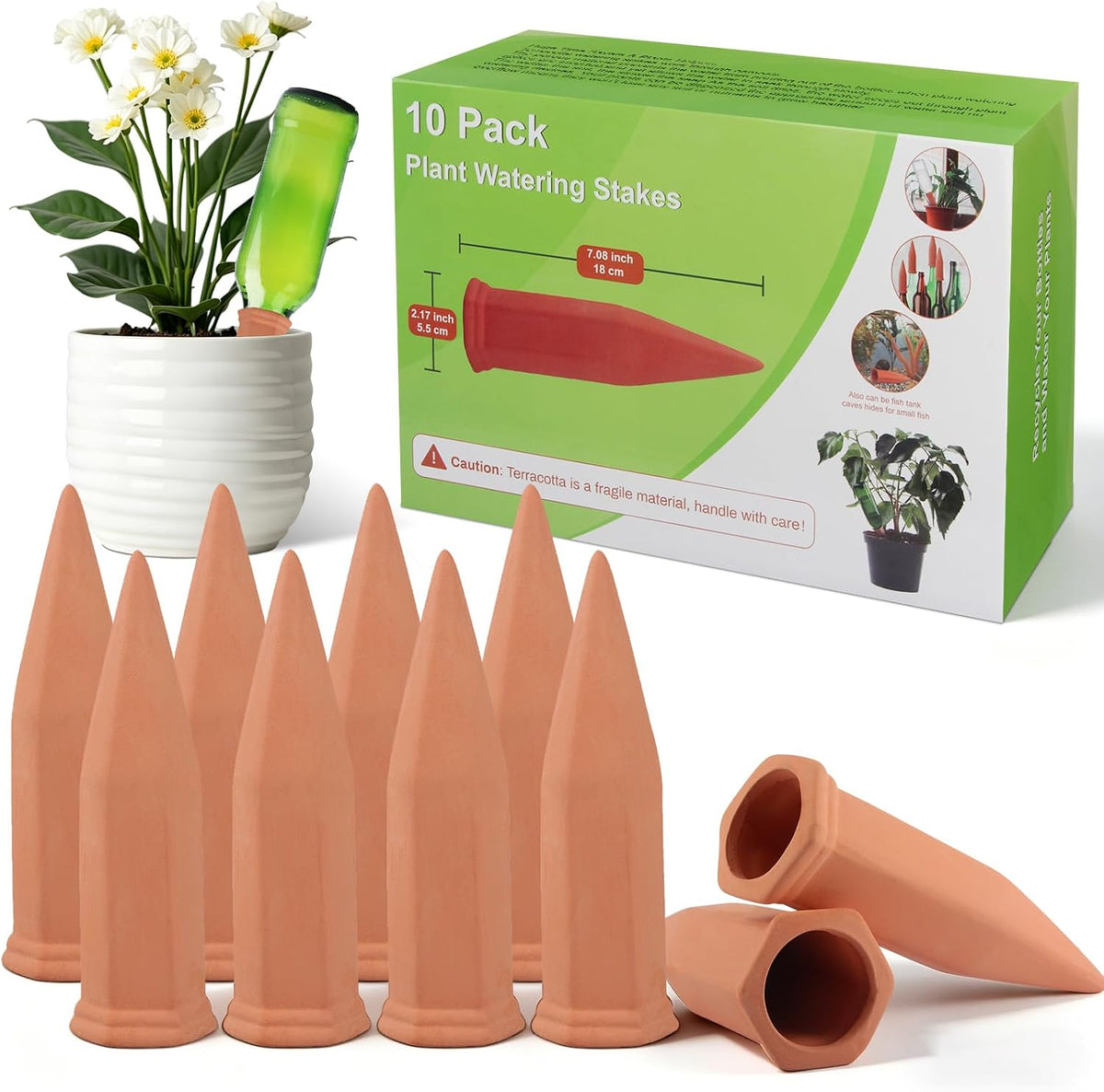 10 Pack Terracotta Watering Spikes, Plant Watering Devices