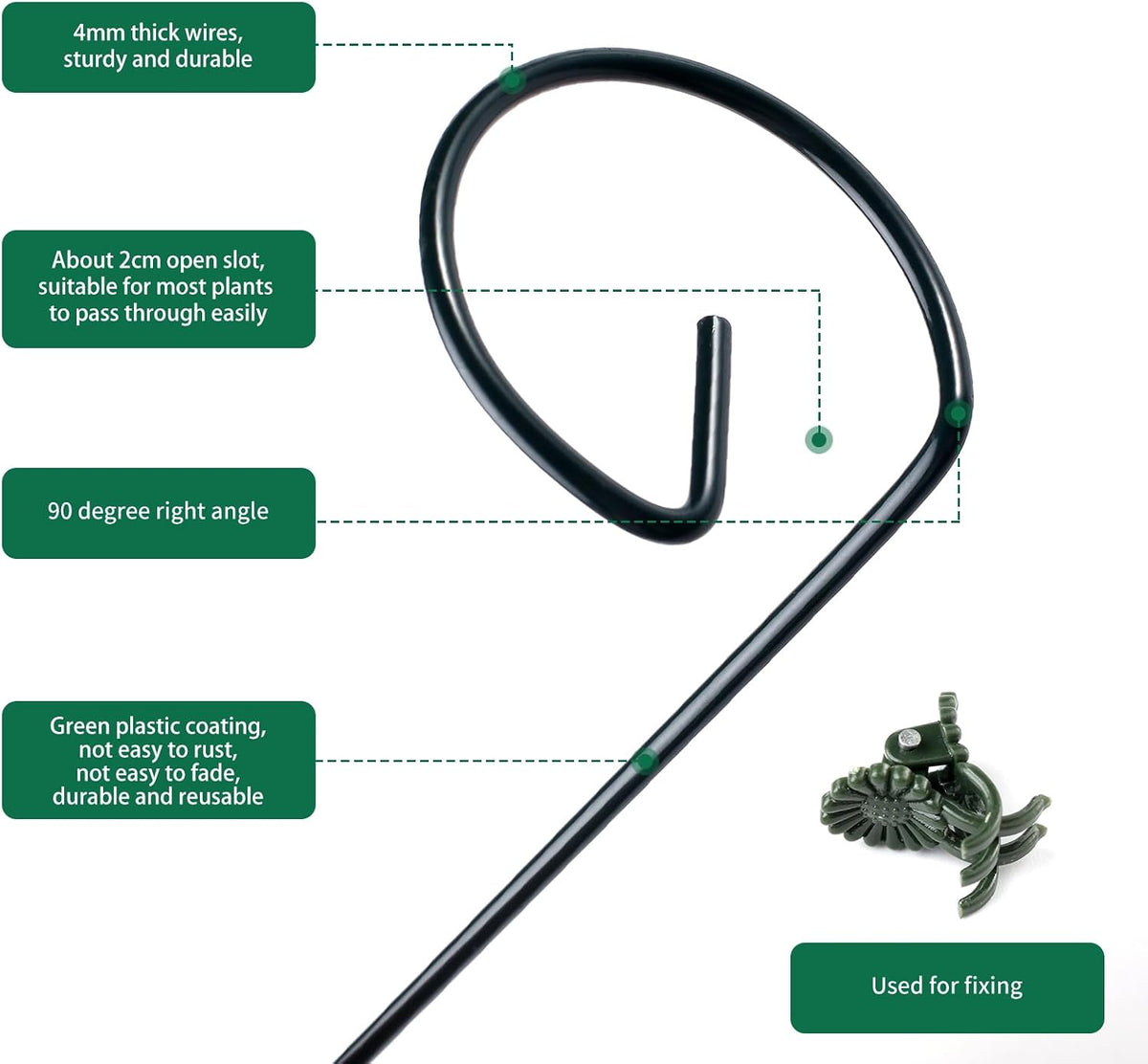 12 Pack Plant Support Stakes with 24 Pcs Plant Clips, Garden Single Stem Support Stake, Plant Cage Support Ring for Indoor Outdoor Flowers Rose Amaryllis Tomatoes Peony Lily Orchid (16 Inch)