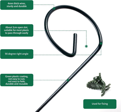 12 Pack Plant Support Stakes with 24 Pcs Plant Clips, Garden Single Stem Support Stake, Plant Cage Support Ring for Indoor Outdoor Flowers Rose Amaryllis Tomatoes Peony Lily Orchid (16 Inch)