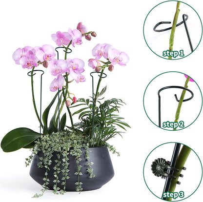 12 Pack Plant Support Stakes with 24 Pcs Plant Clips, Garden Single Stem Support Stake, Plant Cage Support Ring for Indoor Outdoor Flowers Rose Amaryllis Tomatoes Peony Lily Orchid (16 Inch)