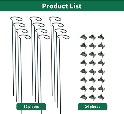 12 Pack Plant Support Stakes with 24 Pcs Plant Clips, Garden Single Stem Support Stake, Plant Cage Support Ring for Indoor Outdoor Flowers Rose Amaryllis Tomatoes Peony Lily Orchid (16 Inch)