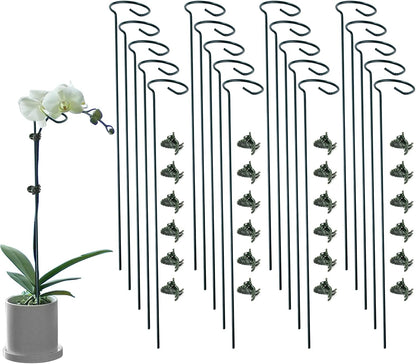 12 Pack Plant Support Stakes with 24 Pcs Plant Clips, Garden Single Stem Support Stake, Plant Cage Support Ring for Indoor Outdoor Flowers Rose Amaryllis Tomatoes Peony Lily Orchid (16 Inch)