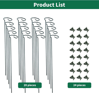 12 Pack Plant Support Stakes with 24 Pcs Plant Clips, Garden Single Stem Support Stake, Plant Cage Support Ring for Indoor Outdoor Flowers Rose Amaryllis Tomatoes Peony Lily Orchid (16 Inch)