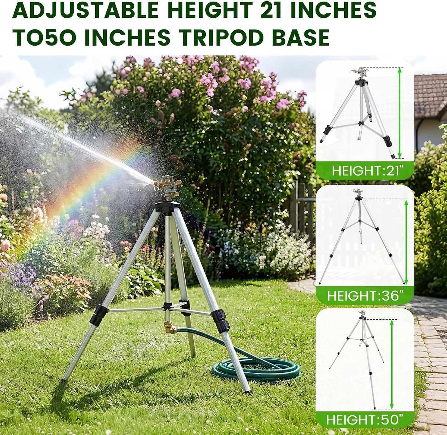 50" Brass Impact Sprinkler on Tripod Base 2pcs,Heavy Duty Tripod Sprinkler