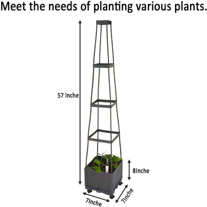 Movable Raised Garden Bed Tomato Planter Box with Trellis and Universal Wheel Self-Watering Garden Beds Outdoor for Vegetables 2-Pack