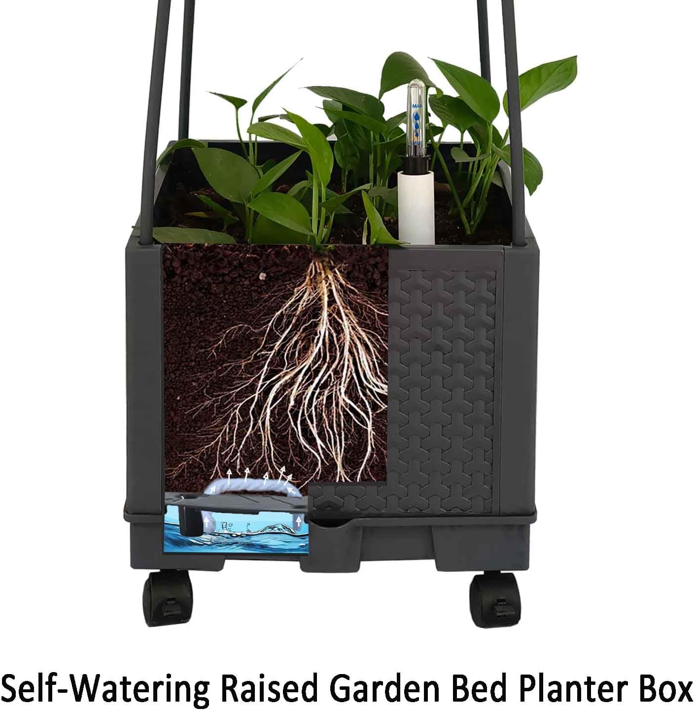 Movable Raised Garden Bed Tomato Planter Box with Trellis and Universal Wheel Self-Watering Garden Beds Outdoor for Vegetables 2-Pack