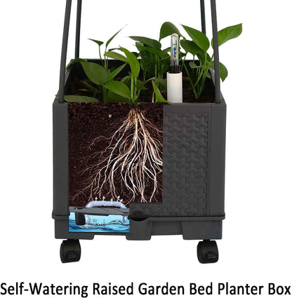 Movable Raised Garden Bed Tomato Planter Box with Trellis and Universal Wheel Self-Watering Garden Beds Outdoor for Vegetables 2-Pack
