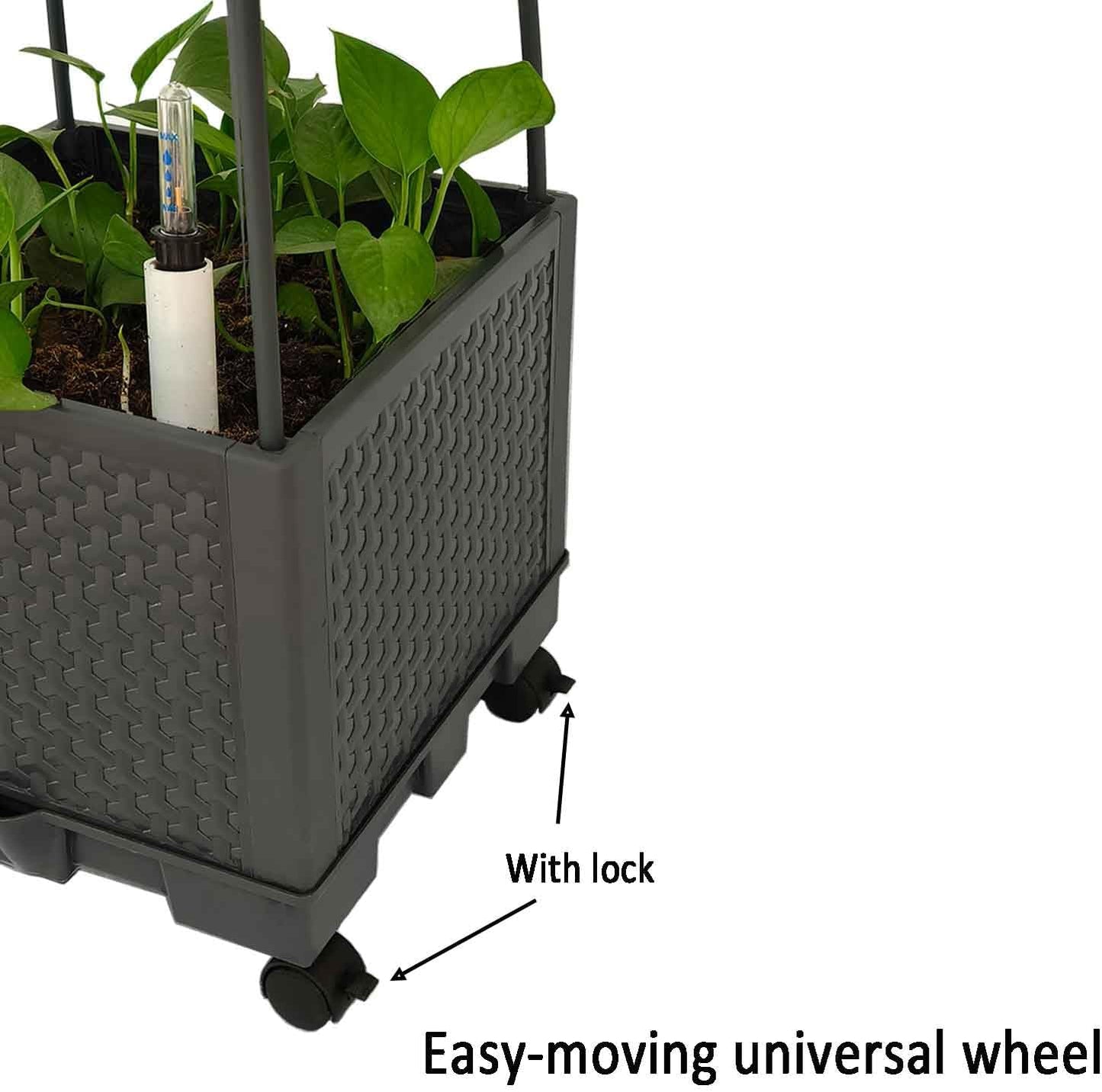 Movable Raised Garden Bed Tomato Planter Box with Trellis and Universal Wheel Self-Watering Garden Beds Outdoor for Vegetables 2-Pack