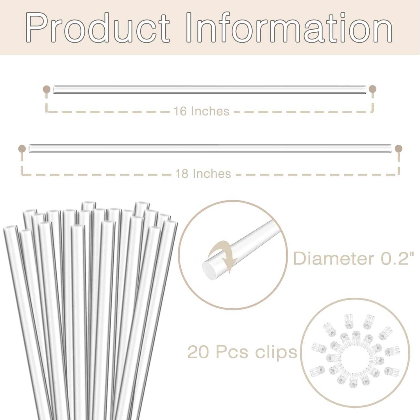 18IN Plant Stakes, Plant Sticks 20PCS Acrylic Clear Plant Support Stakes