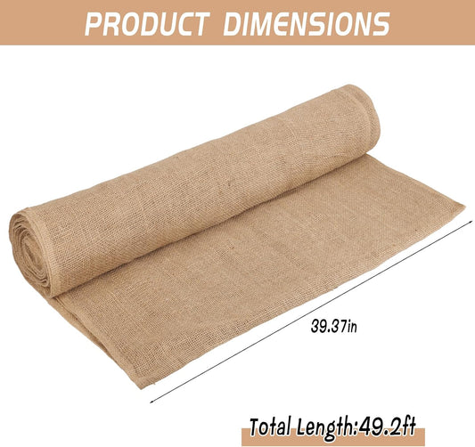39.4 Inch x 49.2 Ft Natural Jute Burlap Fabric Roll, Large Burlap Fabric Tree Trunk Protector Winter Frost Plant Blanket for Seed Cover, Weed Barrier Fabric,Trees Shrubs Plants Frost Protection