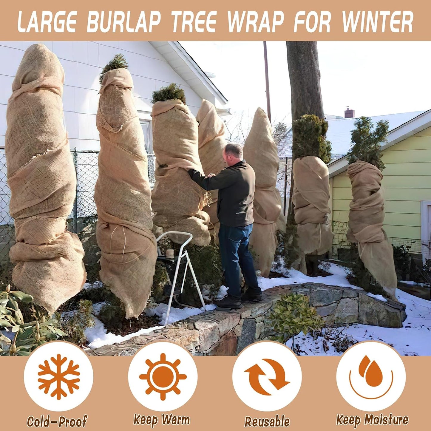 39.4 Inch x 49.2 Ft Natural Jute Burlap Fabric Roll, Large Burlap Fabric Tree Trunk Protector Winter Frost Plant Blanket for Seed Cover, Weed Barrier Fabric,Trees Shrubs Plants Frost Protection