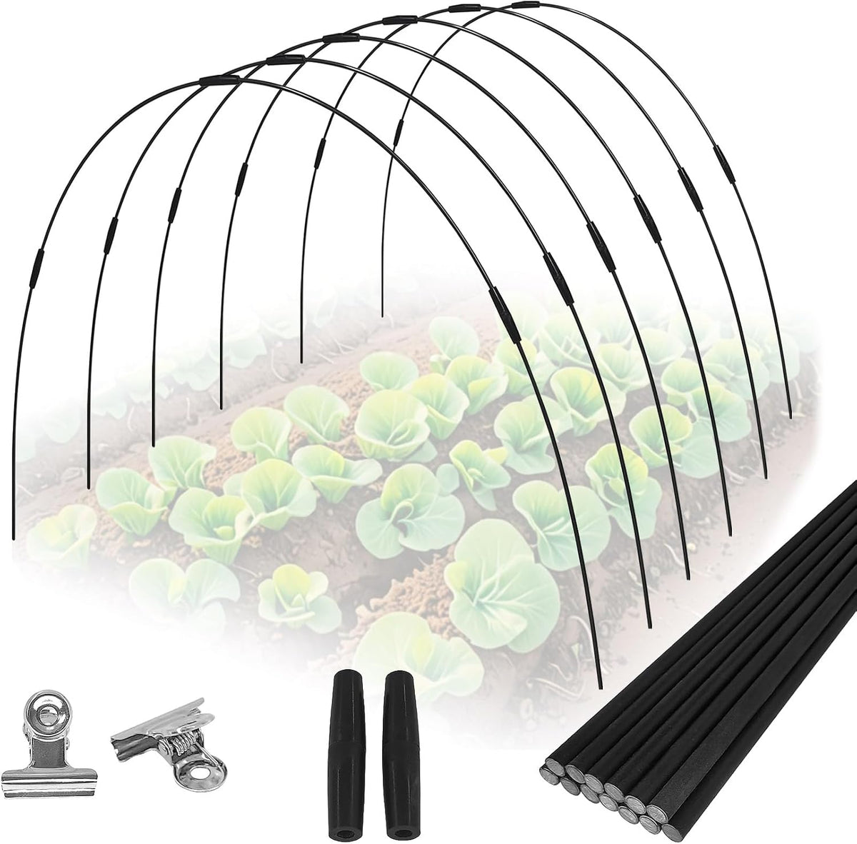 36 Rods Garden Hoops Kit for Raised Beds, 6 Sets 8FT Fiberglass Grow Tunnel