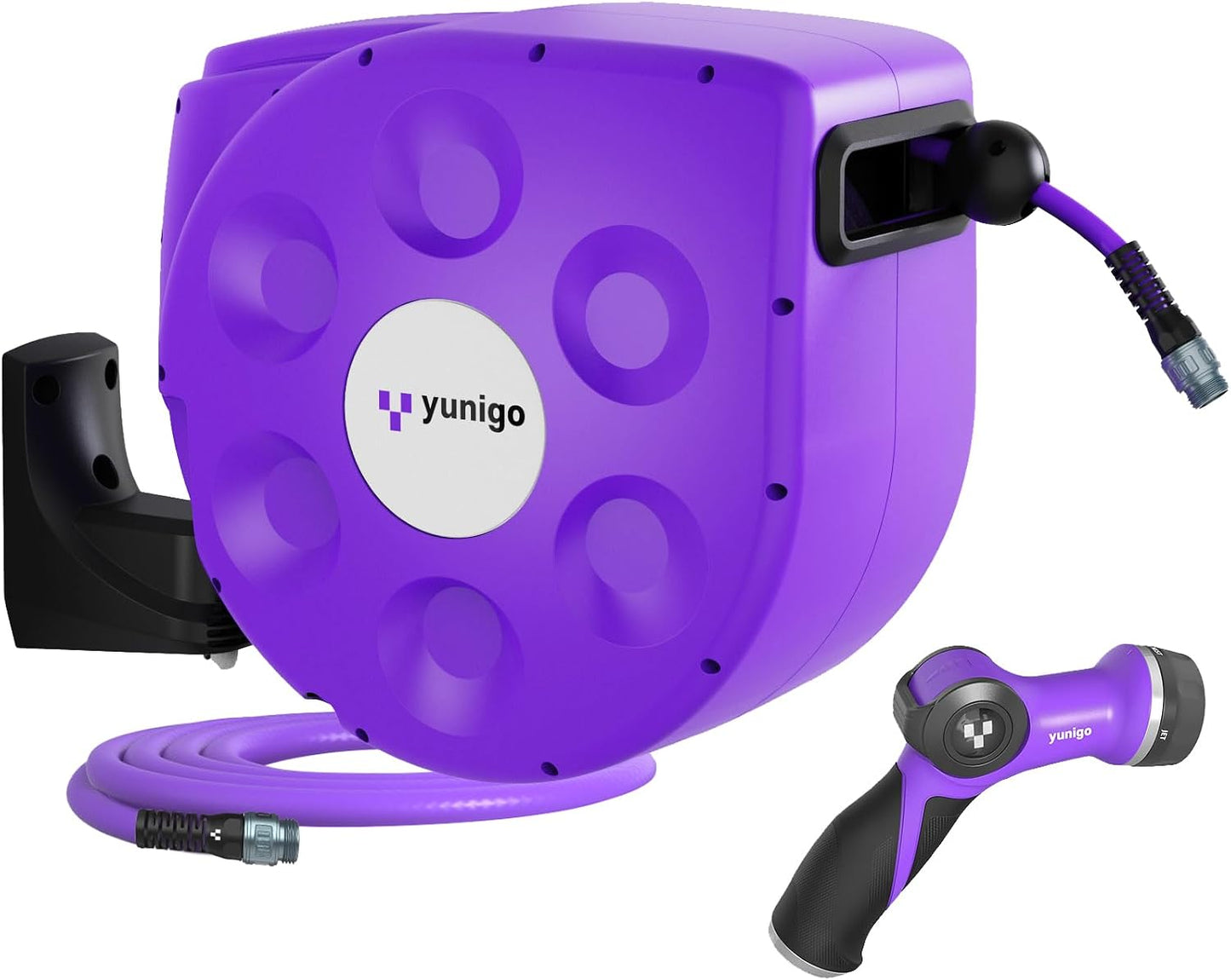 UNITY 100ft, Wall-Mounted Retractable Hose Reel, Slow Rewind, Complete System with Spray Nozzle, 180° Pivoting Mount, Fully Preassembled Compact System for Home & Garden Watering