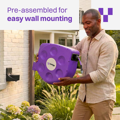 UNITY 100ft, Wall-Mounted Retractable Hose Reel, Slow Rewind, Complete System with Spray Nozzle, 180° Pivoting Mount, Fully Preassembled Compact System for Home & Garden Watering