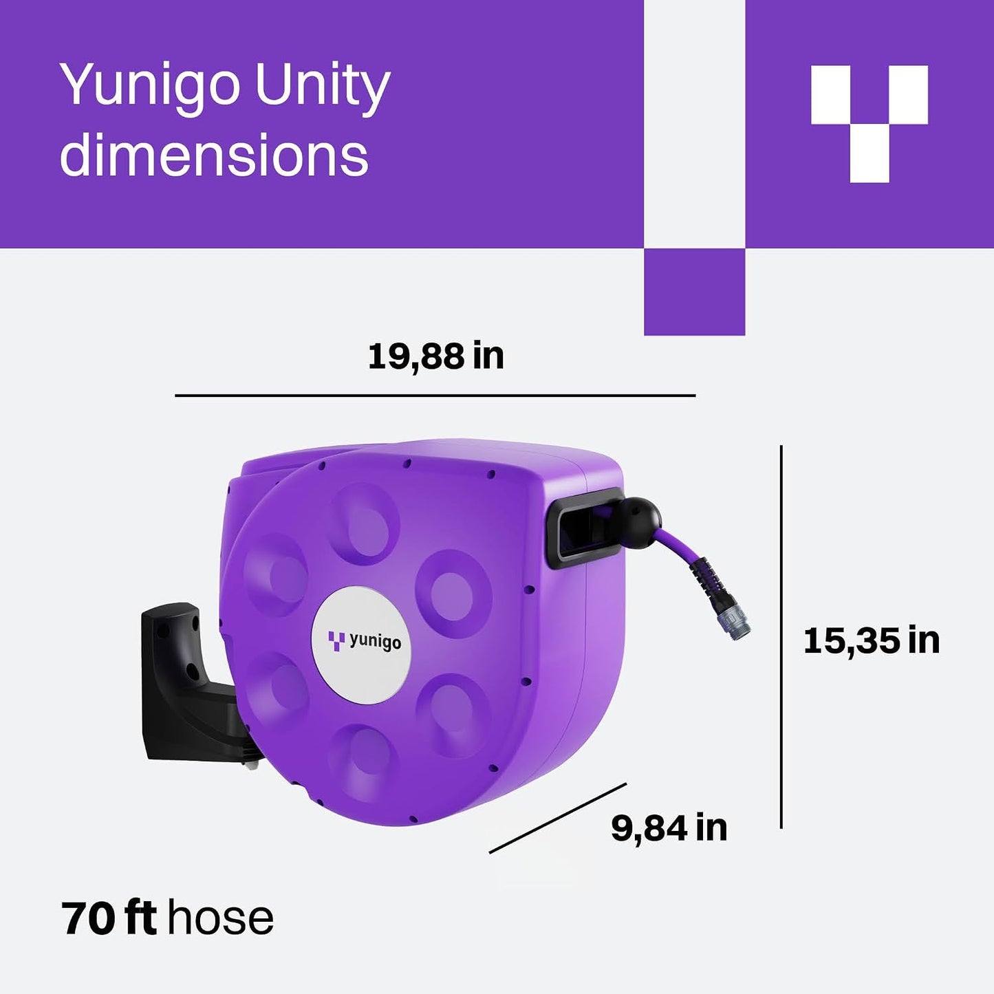 UNITY 100ft, Wall-Mounted Retractable Hose Reel, Slow Rewind, Complete System with Spray Nozzle, 180° Pivoting Mount, Fully Preassembled Compact System for Home & Garden Watering