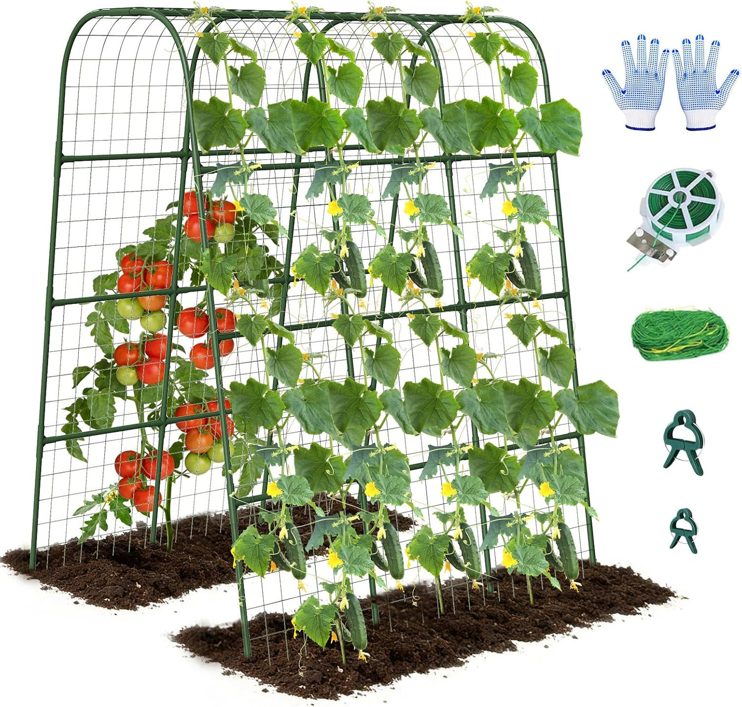 Cucumber Trellis for Raised Bed, 63"x47.2" U-Shape Garden Trellis for Climbing Plants Outdoor with Climbing Net, Metal Arch Plant Support for Cucumbers Tomatoes Peas Beans