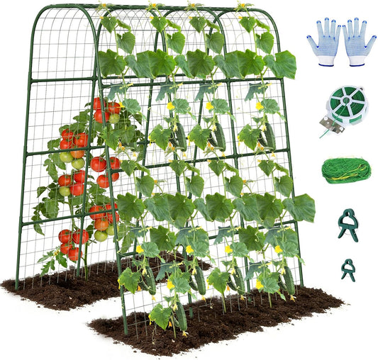 Cucumber Trellis for Raised Bed, 63"x47.2" U-Shape Garden Trellis for Climbing Plants Outdoor with Climbing Net, Metal Arch Plant Support for Cucumbers Tomatoes Peas Beans