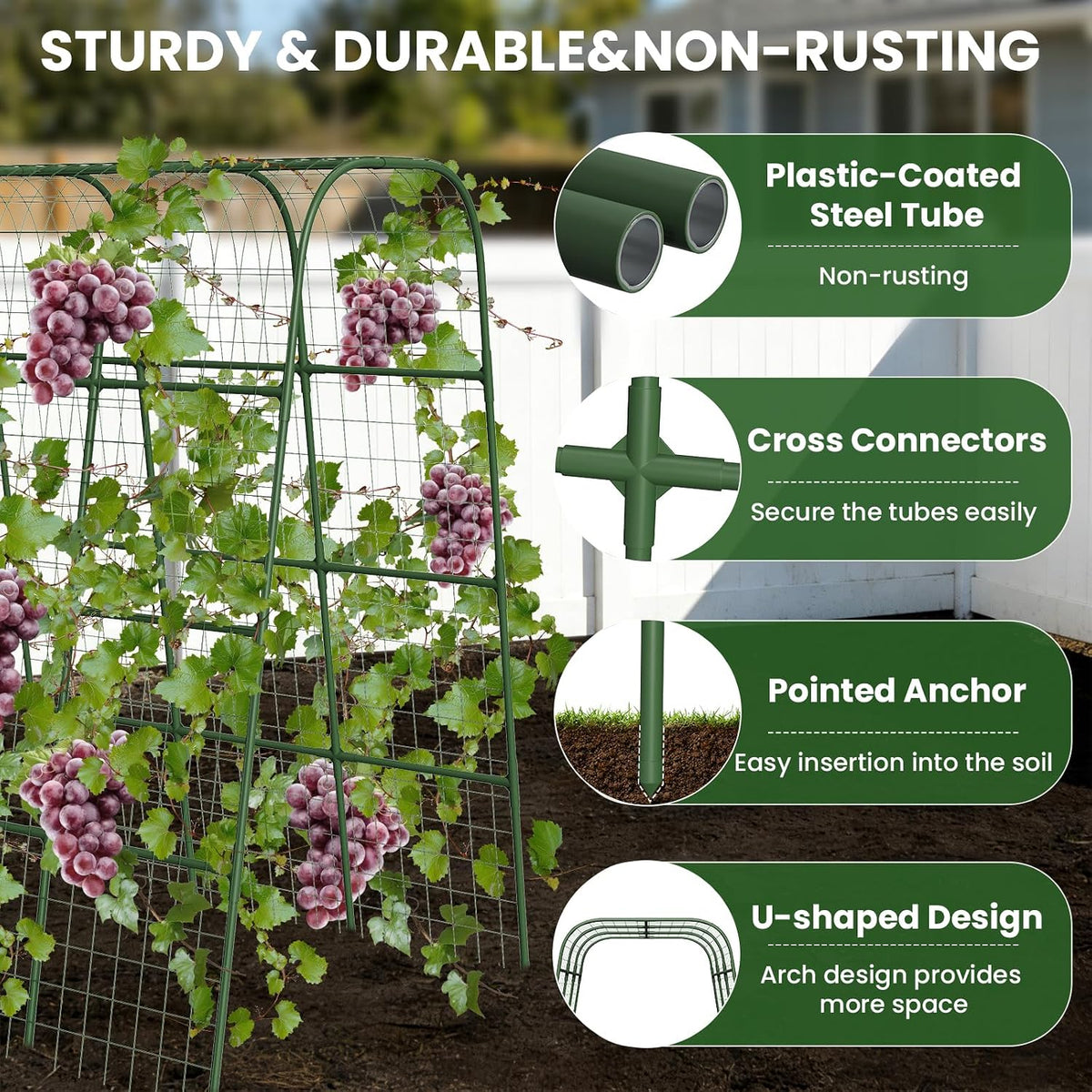 Cucumber Trellis for Raised Bed, 63"x47.2" U-Shape Garden Trellis for Climbing Plants Outdoor with Climbing Net, Metal Arch Plant Support for Cucumbers Tomatoes Peas Beans