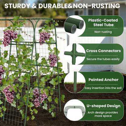 Cucumber Trellis for Raised Bed, 63"x47.2" U-Shape Garden Trellis for Climbing Plants Outdoor with Climbing Net, Metal Arch Plant Support for Cucumbers Tomatoes Peas Beans