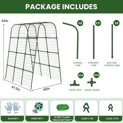Cucumber Trellis for Raised Bed, 63"x47.2" U-Shape Garden Trellis for Climbing Plants Outdoor with Climbing Net, Metal Arch Plant Support for Cucumbers Tomatoes Peas Beans