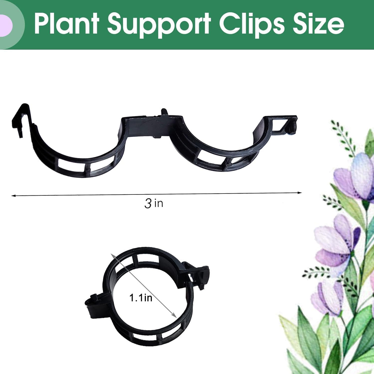 100pcs Black Plant Support Clips - Tomato Clips for String Trellis, Grape Vine Clips for Garden Netting Climbing Plants, Secured Plastic Plant Clip for Fixing Stem and Vine (100, Black)