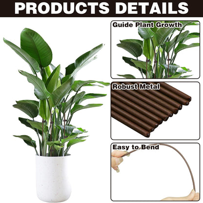 10Pcs Plant Support Stakes with 15Pcs Plant Clips, 15.75inch Tall Bendable Single Stem Sticks Orchid Clips Brown Helps Growth for Indoor Outdoor Flowers Rose Amaryllis