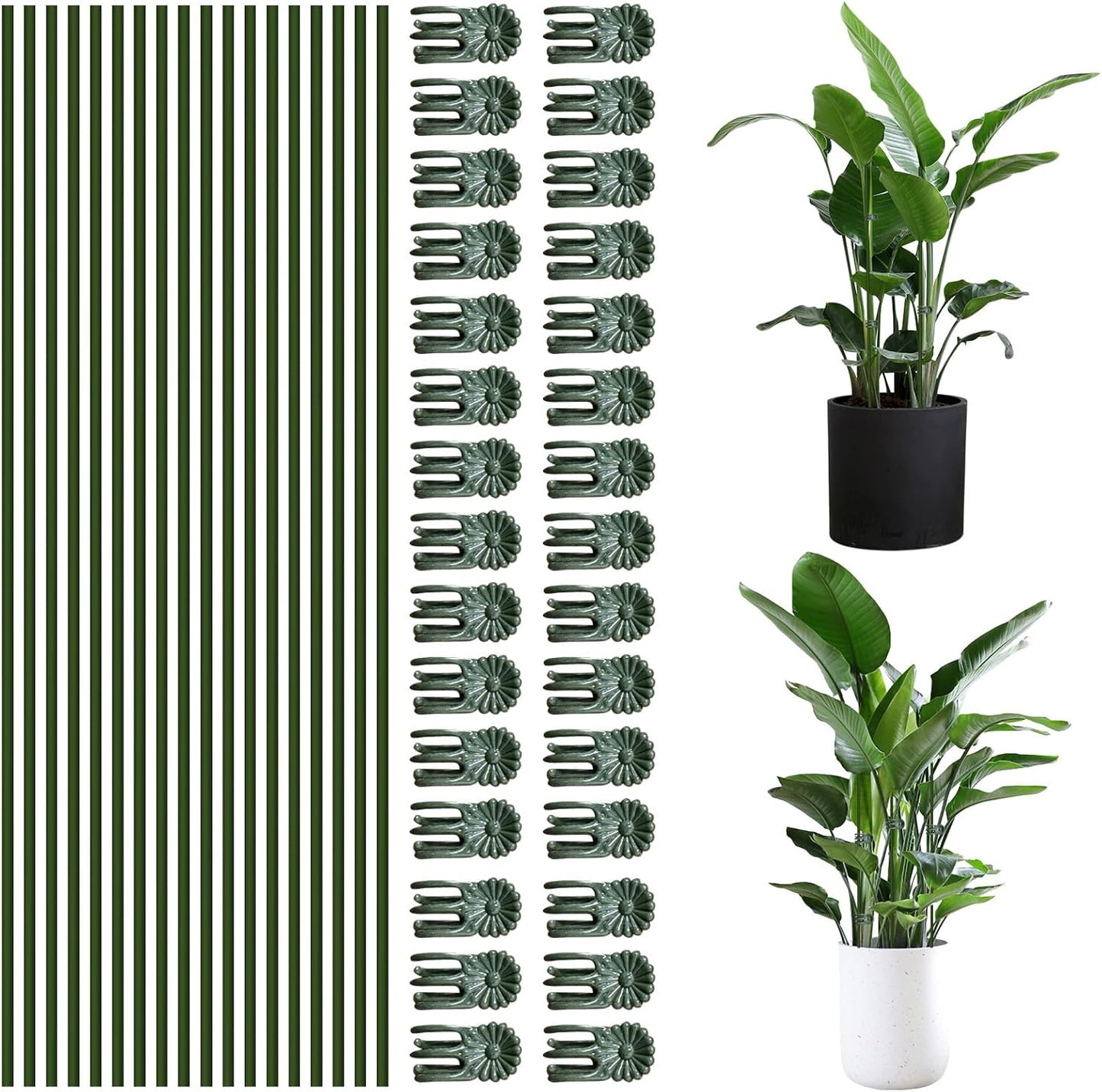 10Pcs Plant Support Stakes with 15Pcs Plant Clips, 15.75inch Tall Bendable Single Stem Sticks Orchid Clips Brown Helps Growth for Indoor Outdoor Flowers Rose Amaryllis