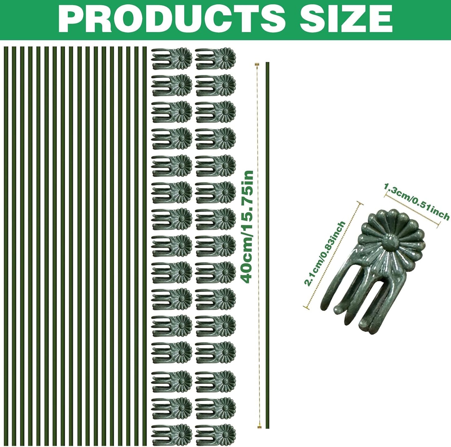 10Pcs Plant Support Stakes with 15Pcs Plant Clips, 15.75inch Tall Bendable Single Stem Sticks Orchid Clips Brown Helps Growth for Indoor Outdoor Flowers Rose Amaryllis