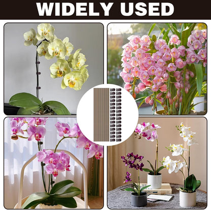 10Pcs Plant Support Stakes with 15Pcs Plant Clips, 15.75inch Tall Bendable Single Stem Sticks Orchid Clips Brown Helps Growth for Indoor Outdoor Flowers Rose Amaryllis