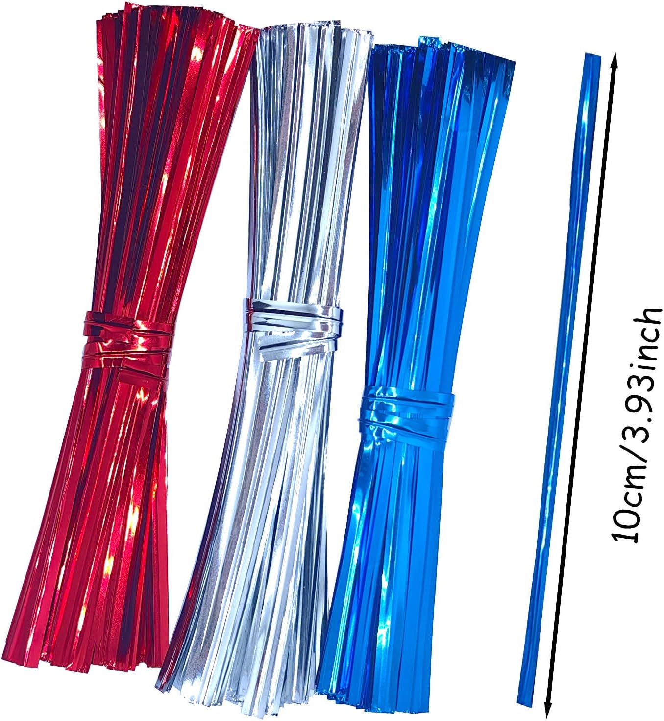 300pcs Metal Twist Ties for Bread Candy Coffee Cookie Bags 4inch Plant Ties Reusable Cable Tie Flexible Banister for Garden Home Kitchen Office Garage Party Xmas Decor (Red & White & Blue)