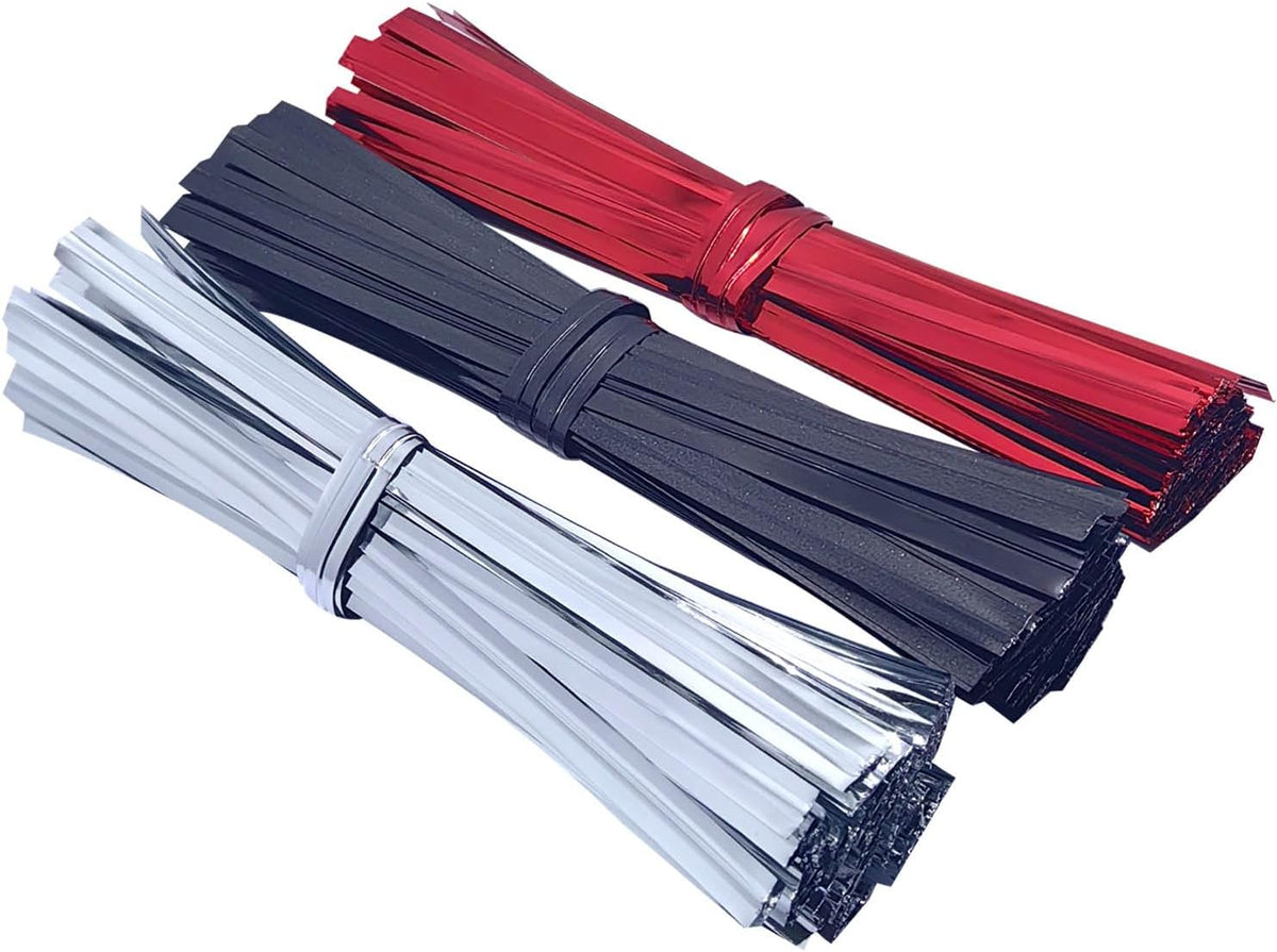 300pcs Metal Twist Ties for Bread Candy Coffee Cookie Bags 4inch Plant Ties Reusable Cable Tie Flexible Banister for Garden Home Kitchen Office Garage Party Xmas Decor (Red & White & Blue)
