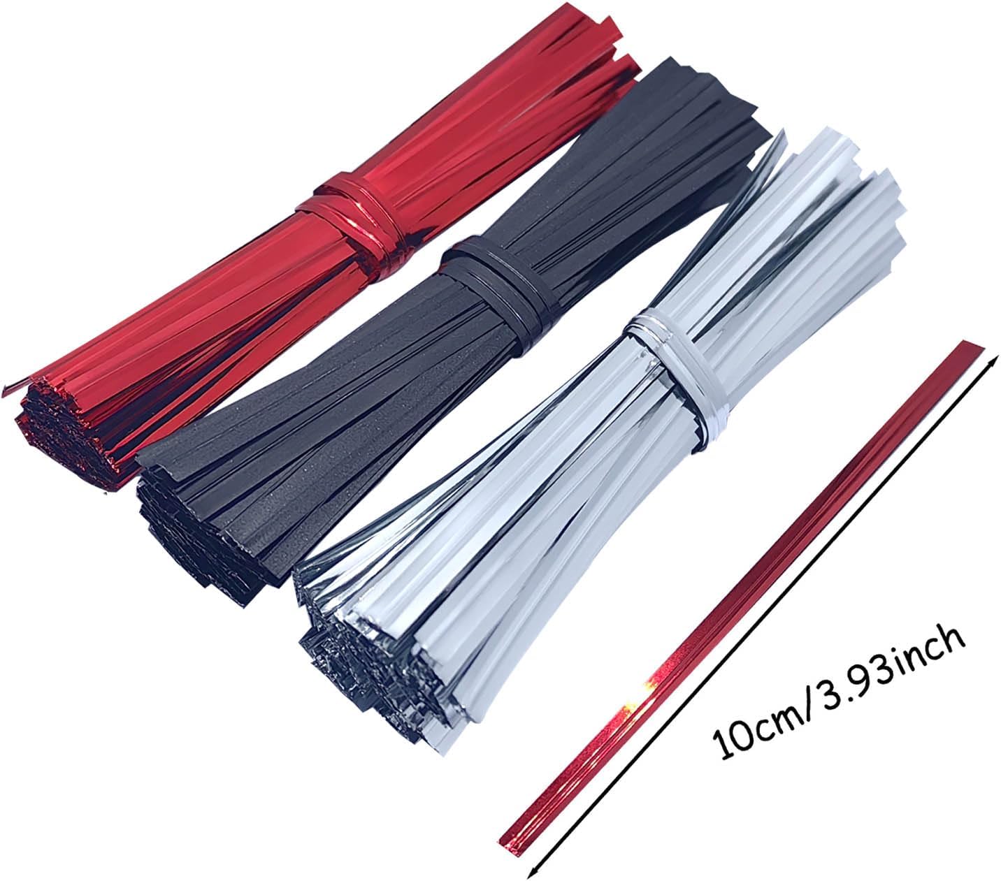 300pcs Metal Twist Ties for Bread Candy Coffee Cookie Bags 4inch Plant Ties Reusable Cable Tie Flexible Banister for Garden Home Kitchen Office Garage Party Xmas Decor (Red & White & Blue)
