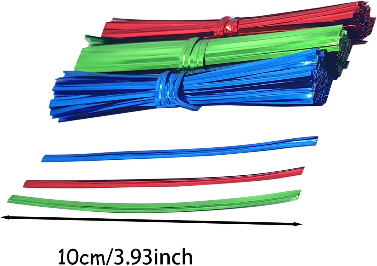 300pcs Metal Twist Ties for Bread Candy Coffee Cookie Bags 4inch Plant Ties Reusable Cable Tie Flexible Banister for Garden Home Kitchen Office Garage Party Xmas Decor (Red & White & Blue)