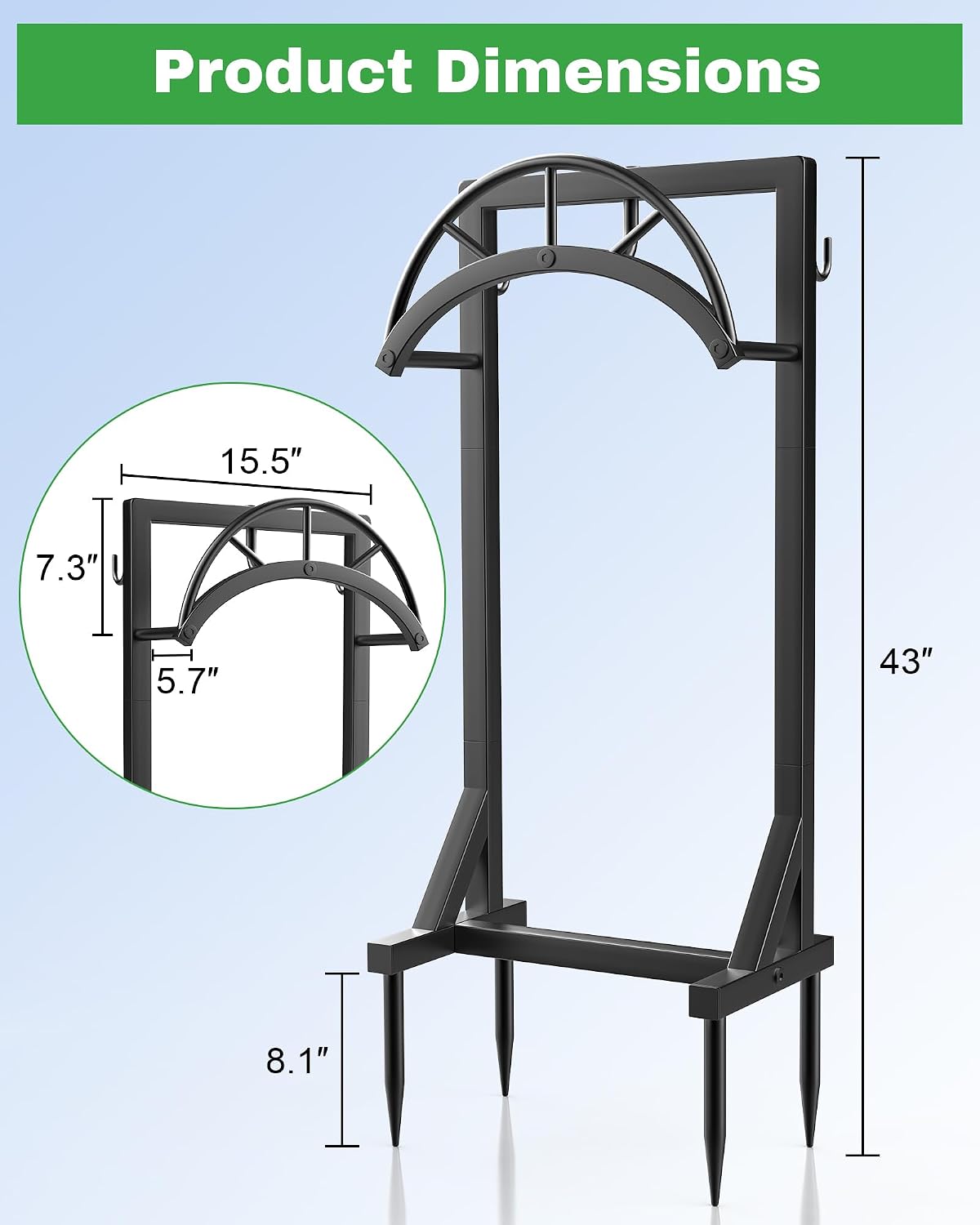 Garden Hose Holder, Metal Water Hose Storage Stand Hanger, Freestanding Water Hose Organizer Rack with 2 Tool Hooks for Outdoor Yards, Farms and Lawns, Black