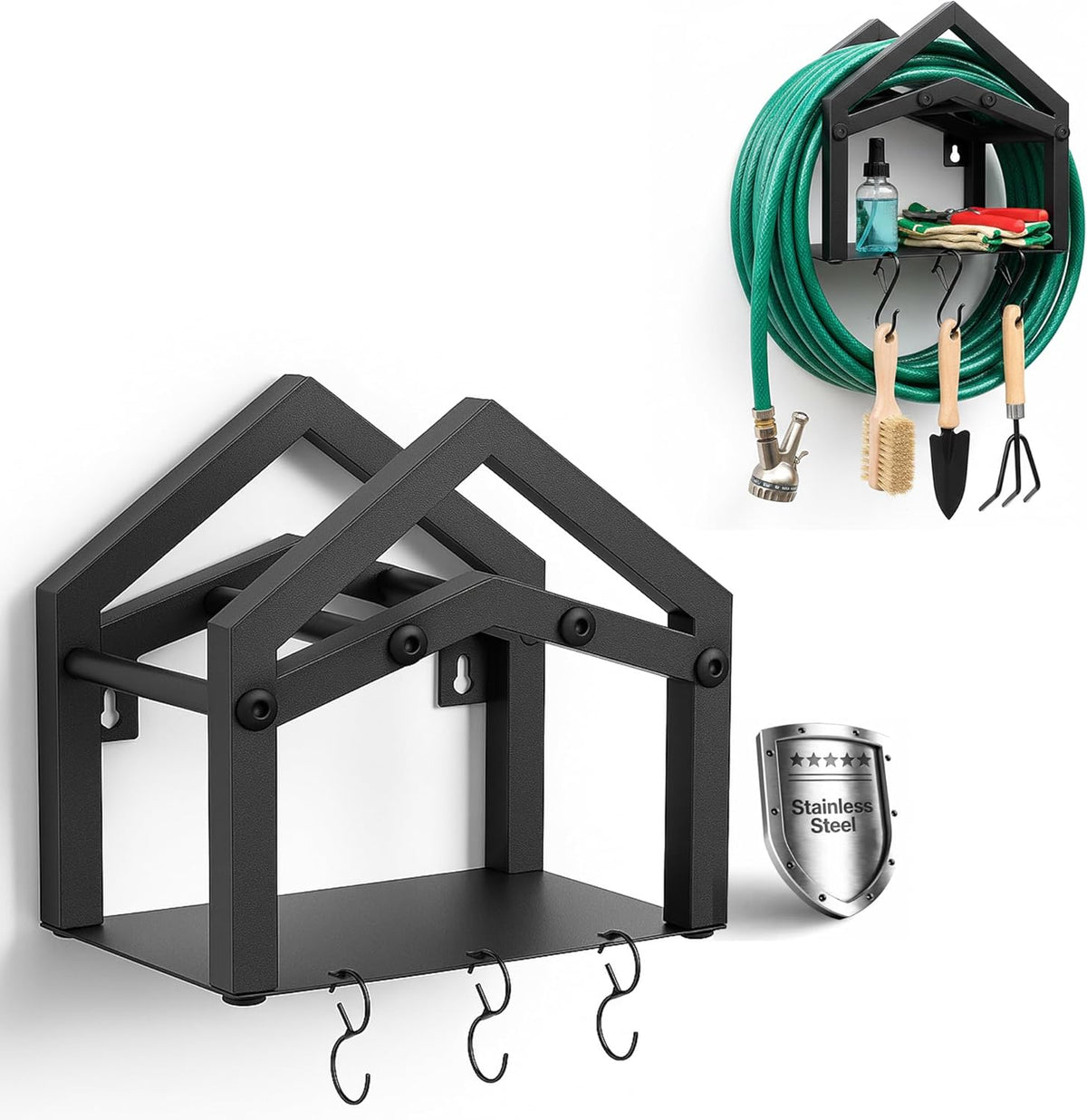 Stainless Steel Garden Hose Holder Wall Mount, Up to 100 ft Hose