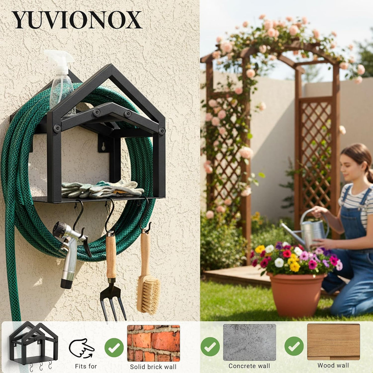 Stainless Steel Garden Hose Holder Wall Mount, Up to 100 ft Hose