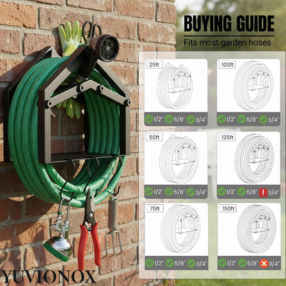 Stainless Steel Garden Hose Holder Wall Mount, Up to 100 ft Hose