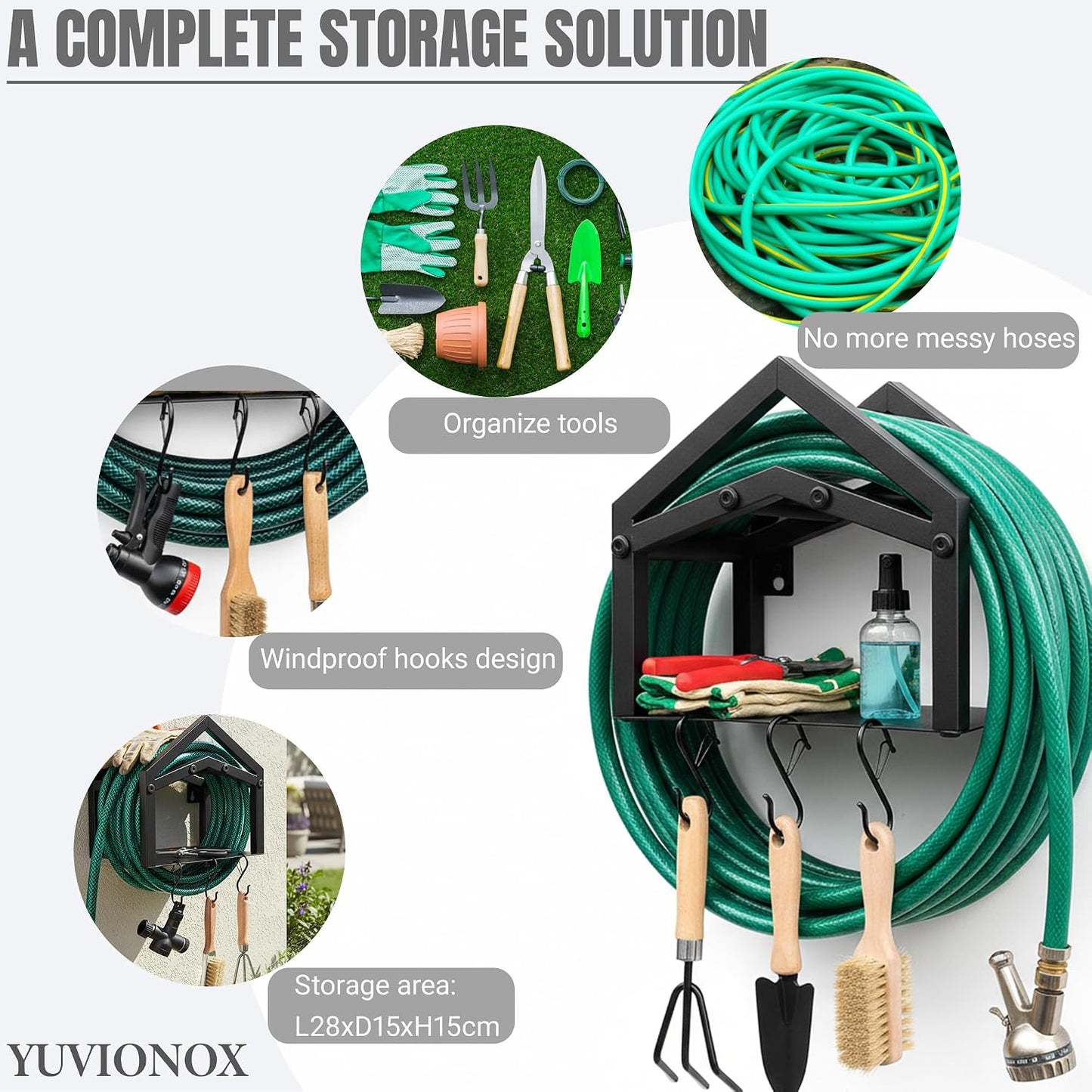 Stainless Steel Garden Hose Holder Wall Mount, Up to 100 ft Hose