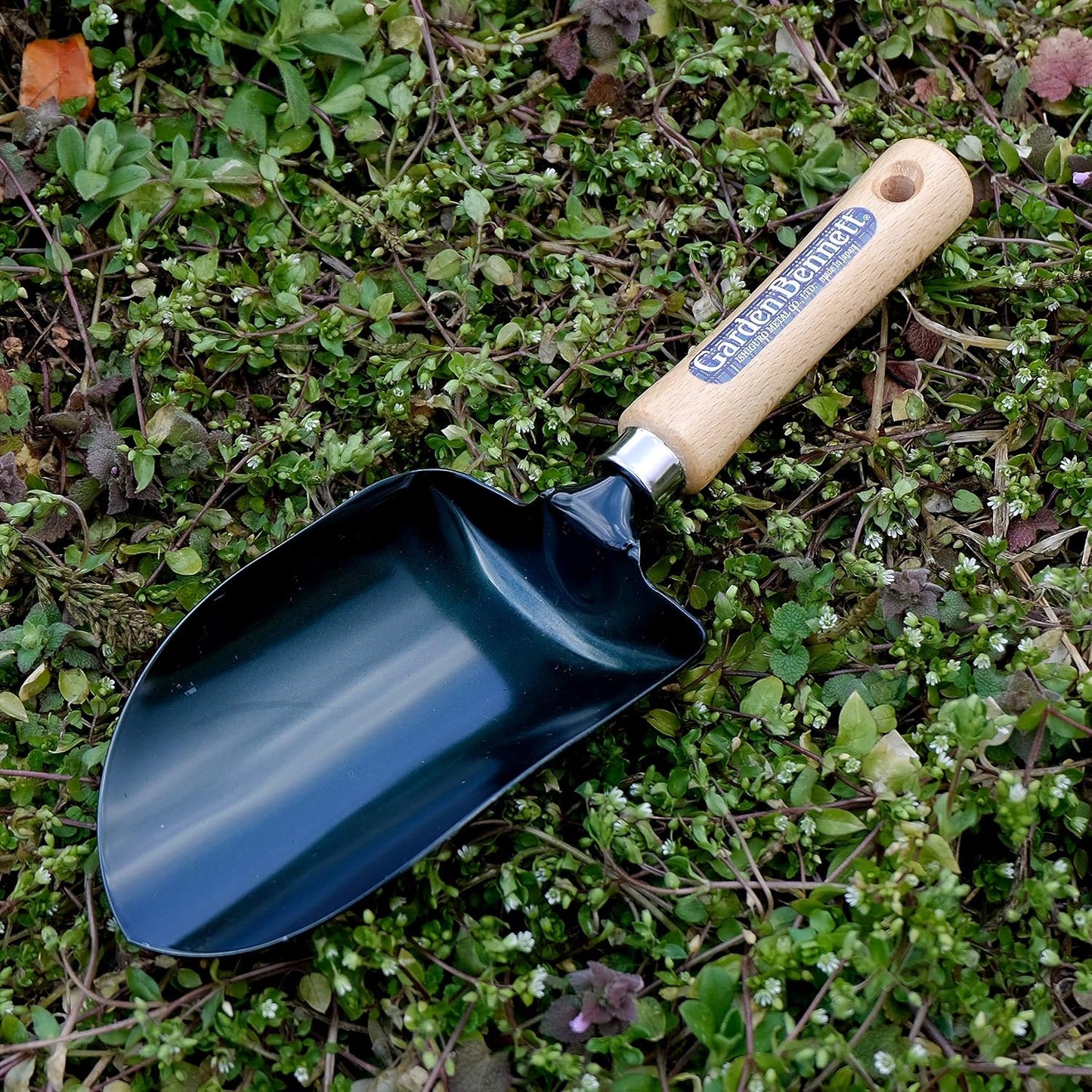 Soil Scoop Garden Tool, Large Loose Soil Scooper Tool for Transplanting and Gardening, Heavy Duty Japanese Steel Balde, Wood Handle, Made in Japan
