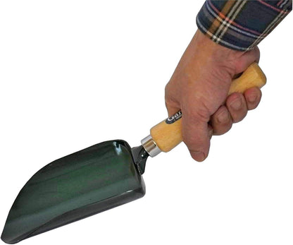 Soil Scoop Garden Tool, Large Loose Soil Scooper Tool for Transplanting and Gardening, Heavy Duty Japanese Steel Balde, Wood Handle, Made in Japan