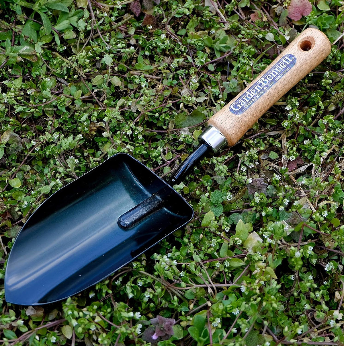 Soil Scoop Garden Tool, Large Loose Soil Scooper Tool for Transplanting and Gardening, Heavy Duty Japanese Steel Balde, Wood Handle, Made in Japan