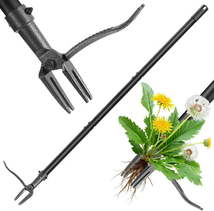 Stand Up Weed Puller Tool, 46" Adjustable Long Handle with 4-Claw Steel Head, Heavy Duty Weeder for Effortless Root Removal, No Bending or Kneeling