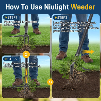 Stand Up Weed Puller Tool, 46" Adjustable Long Handle with 4-Claw Steel Head, Heavy Duty Weeder for Effortless Root Removal, No Bending or Kneeling