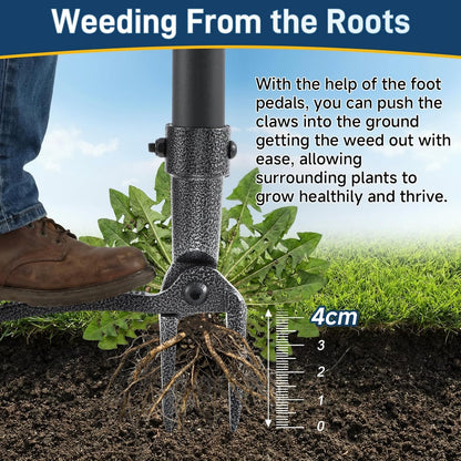 Stand Up Weed Puller Tool, 46" Adjustable Long Handle with 4-Claw Steel Head, Heavy Duty Weeder for Effortless Root Removal, No Bending or Kneeling