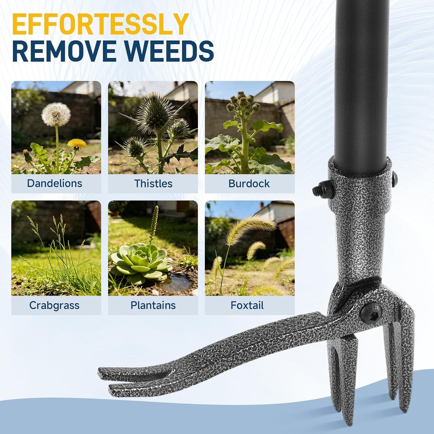 Stand Up Weed Puller Tool, 46" Adjustable Long Handle with 4-Claw Steel Head, Heavy Duty Weeder for Effortless Root Removal, No Bending or Kneeling