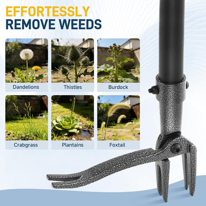 Stand Up Weed Puller Tool, 46" Adjustable Long Handle with 4-Claw Steel Head, Heavy Duty Weeder for Effortless Root Removal, No Bending or Kneeling
