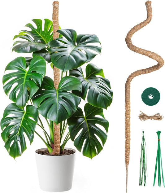 Bendable Moss Pole for Plants 47 Inch, Monstera Plant Support Stake with 7mm Aluminum Core, Coconut Coir Climbing Pole for Monstera Pothos Philodendron, Complete Kit with Ties & Rope