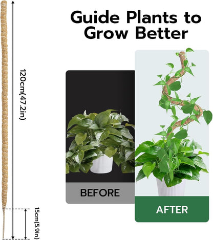 Bendable Moss Pole for Plants 47 Inch, Monstera Plant Support Stake with 7mm Aluminum Core, Coconut Coir Climbing Pole for Monstera Pothos Philodendron, Complete Kit with Ties & Rope