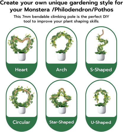 Bendable Moss Pole for Plants 47 Inch, Monstera Plant Support Stake with 7mm Aluminum Core, Coconut Coir Climbing Pole for Monstera Pothos Philodendron, Complete Kit with Ties & Rope